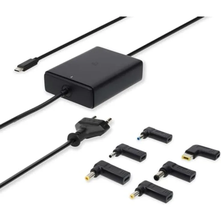 Nedis Notebook Adapter GaN 65 W, Universelles USB-C Netzteil mit 6 Power-Tips, Schwarz