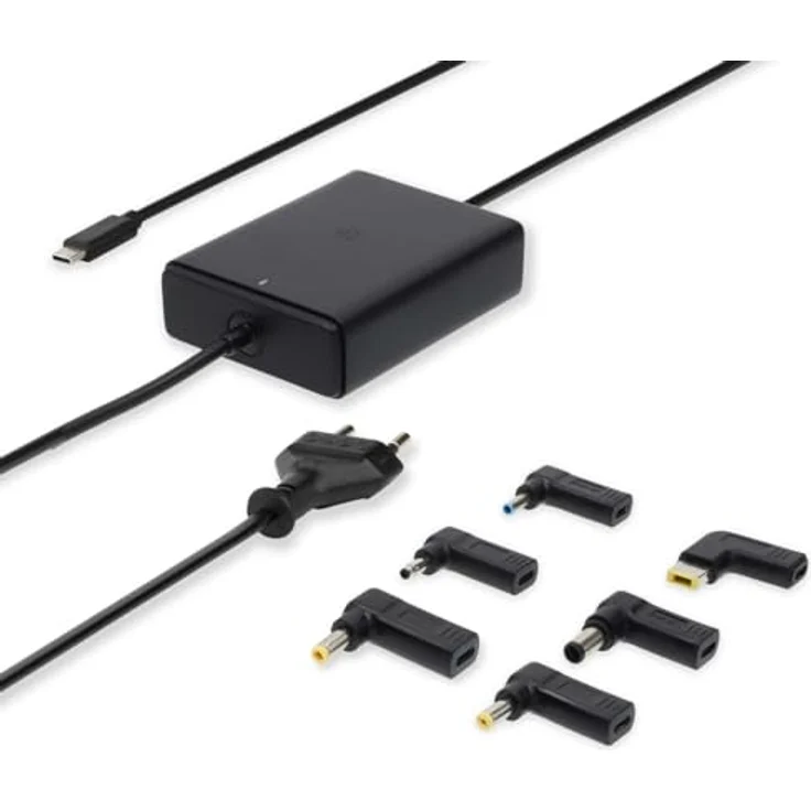Nedis Notebook Adapter GaN 65 W, Universelles USB-C Netzteil mit 6 Power-Tips, Schwarz – Bild 1