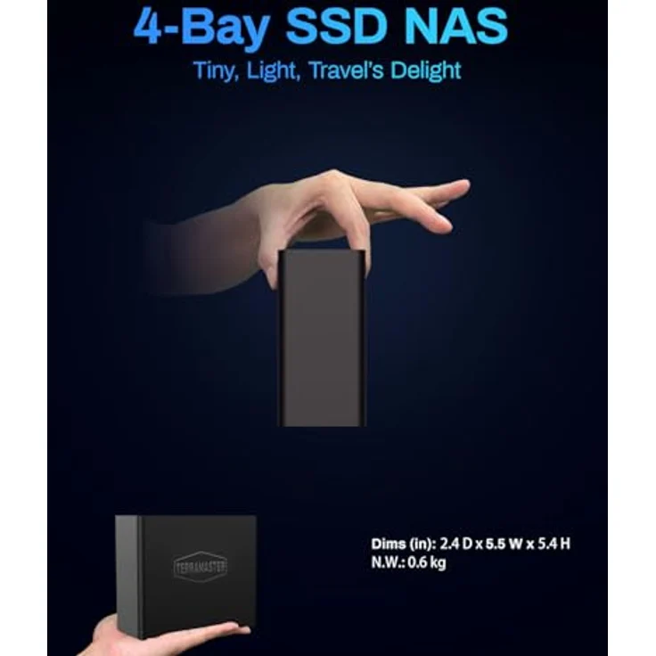 TERRAMASTER F4 SSD NAS Storage - 4-Bay All-SSD Server mit N95 Quad-Core CPU, 8GB DDR5 RAM, 5GbE Port, diskless, handtellergroß – Bild 3