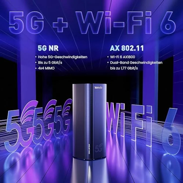 Tenda 5G03 5G NR LTE WLAN Router für Nano-SIM-Karte (AX1800 CAT19, 4,67Gbps Download, 2-Gigabit-Port, Wi-Fi 6, MU-MIMO, WPA3) - Schwarz - Preisvergleich – Bild 2