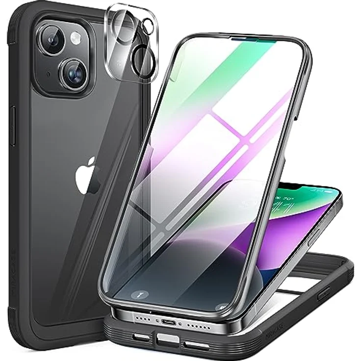 Miracase 360 Grad Hülle für iPhone 13/14 (6.1 Zoll), Ganzkörper Schutzhülle mit 9H-Glas Displayschutz, stoßfest und kratzsicher, Schwarz – Bild 1