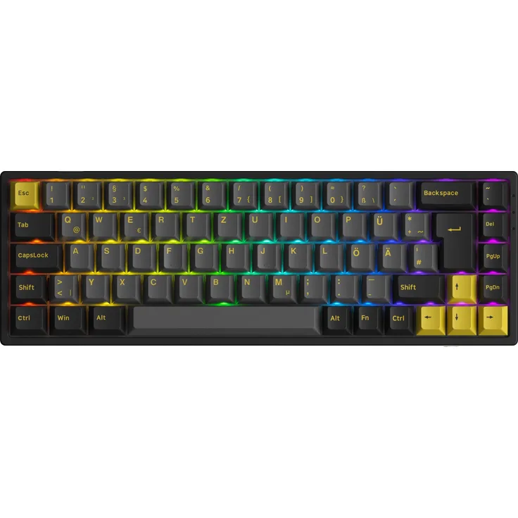 AKKO 3068B Plus, Mechanische Gaming-Tastatur im 65%-Formfaktor, Schwarz & Gold, Hot-Swap-fähig, RGB-Beleuchtung, ISO-DE Layout, AKKO V3 Cream Yellow Switches, Wireless (2,4-GHz und Bluetooth 5.0)