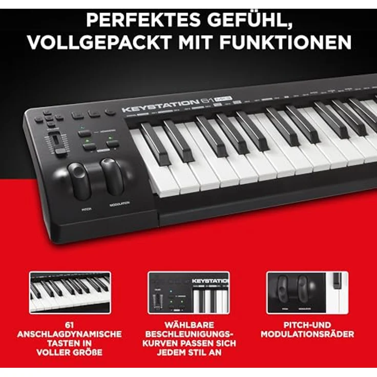 M-Audio Keystation 61 MKIII - Kompakter 61-Tasten MIDI Keyboard Controller mit zuweisbaren Reglern, Pitch- Modulation Rädern, Plug-And-Play (Mac-PC) Konnektivität und Software Production Suite – Bild 3