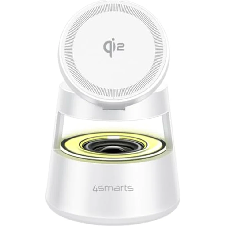 4smarts Wireless Charger Aura Sound, Qi2 Induktionsladegerät mit MagSafe, 15 W, Weiss, für bis zu 3 Geräte gleichzeitig – Bild 2