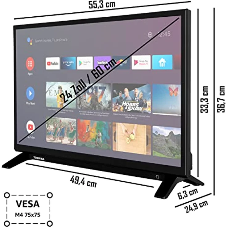 Toshiba 24WA2063DAZ 24 Zoll Fernseher/Android Smart TV (HD Ready, HDR, Google Play Store, Google Assistant, Triple-Tuner, Bluetooth) [2023] – Bild 3