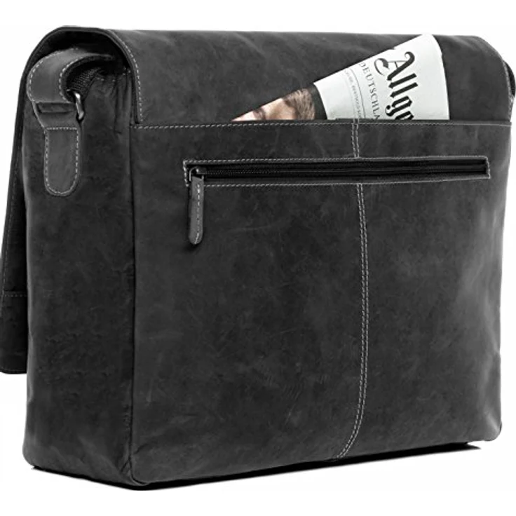 SID & VAIN Laptoptasche Messenger Bag Spencer aus Büffel-Leder I Business-Tasche XL für Herren 15 Zoll extra Laptop-Hülle I Umhängetasche grau handgefertigt – Bild 4