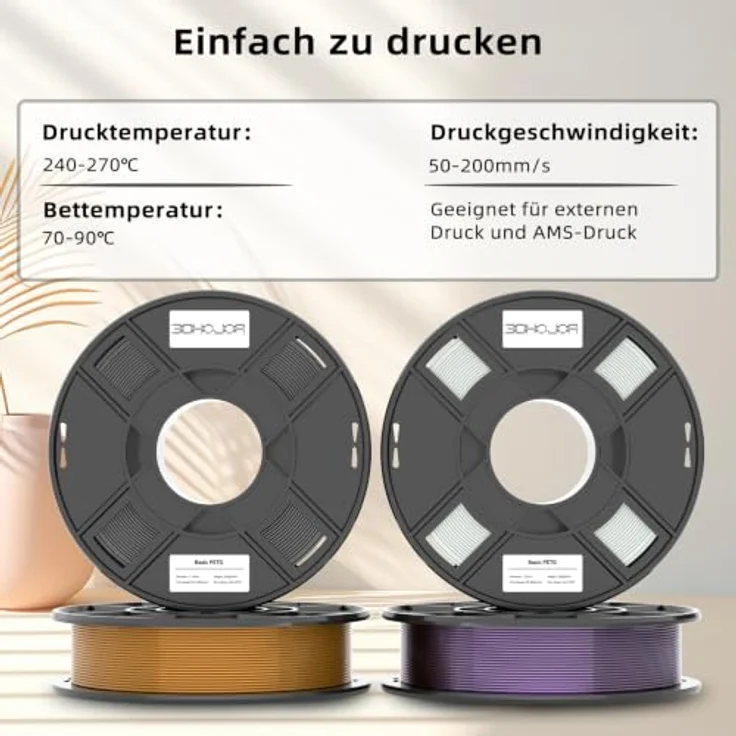 3DHoJor PETG Filament 1.75mm, 2KG, 8 Farben, hohe Zähigkeit und Formstabilität, 0.25KG/Spule – Bild 4