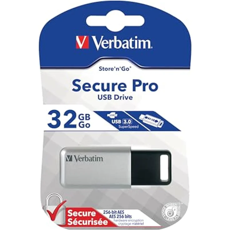 Verbatim Store 'n' Go Secure Pro USB Stick 32 GB, schneller USB Speicher mit USB 3.0, sichere Datenübertragung dank Kennwortschutz, Silber – Bild 2