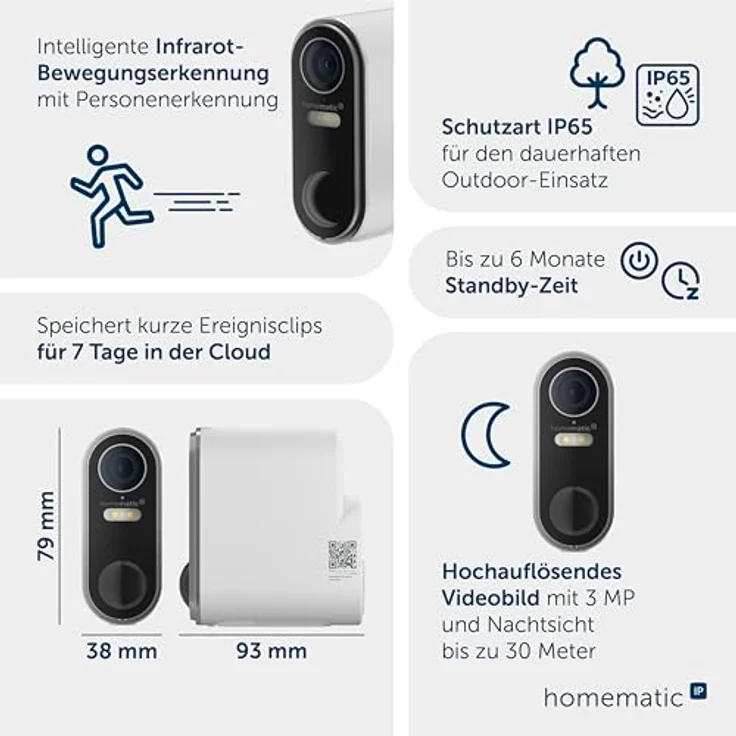 Homematic IP Akku-Außenkamera 162949A0, kabellose Überwachungskamera mit 3 MP, AI Personenerkennung, Zwei-Wege-Audio, Nachtsicht, zur Selbstinstallation – Bild 4