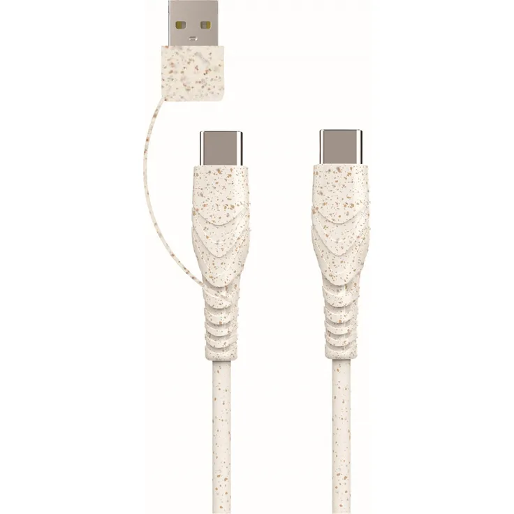 BIOnd BIOndCT-TC USB-C zu Type-C+A 3A Kabel, 1,2 m, weiß, umweltfreundlich und biologisch abbaubar