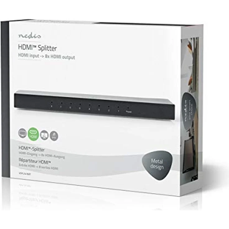 Nedis HDMI Splitter - 8-Port - HDMI Eingang - 8x HDMI Ausgang - 18 Gbps - Metall - Anthrazit – Bild 2
