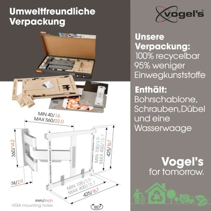 Vogel's Elite 5445 Schwenkbare, ultradünne TV-Wandhalterung für 32-65 Zoll Fernseher, Max. 35 kg, Schwenkbar bis zu 180°, Full-Motion TV Halterung max. VESA 400x400, Universelle Kompatibilität – Bild 4