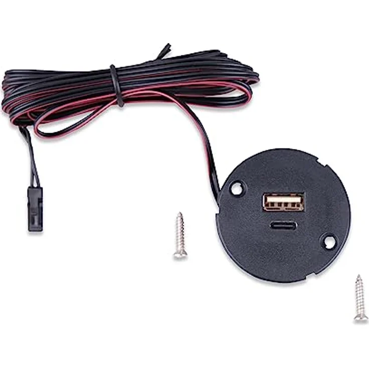 kalb Einbau USB-Hub 2 in 1 USB und USB-C, Edelstahl gebürstet, Steckdose für Möbel, 12V, platzsparend mit 200cm Kabel – Bild 5