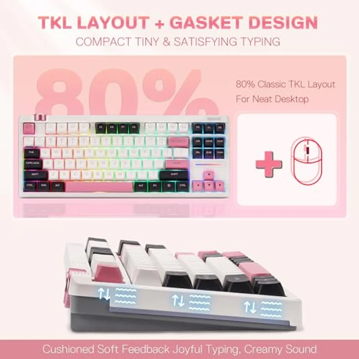 Redragon K729 RGB-Gaming-Tastatur, 80% TKL mit 87 Tasten, kabelgebunden, PBT-Tastenkappen, linearer Schalter, US-Layout, 5-lagige Geräuschdämpfung, einstellbare Beleuchtung und Mediensteuerung – Bild 3