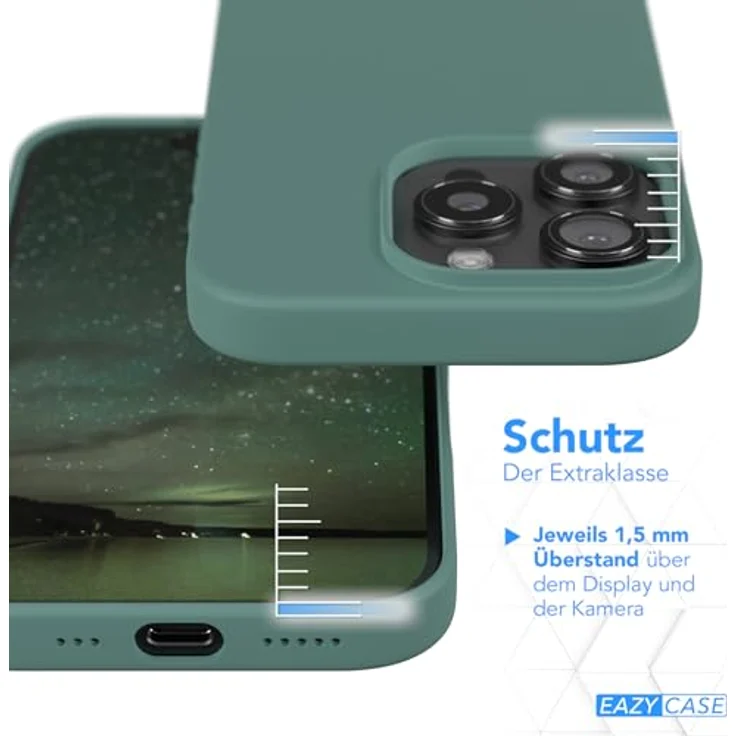 EAZY CASE Premium Silikonhülle kompatibel mit iPhone 16 Pro, Slimcover mit Kameraschutz und Innenfutter, Pinien Grün, kabelloses Laden, kratzresistent, 3-Schichten Aufbau – Bild 3