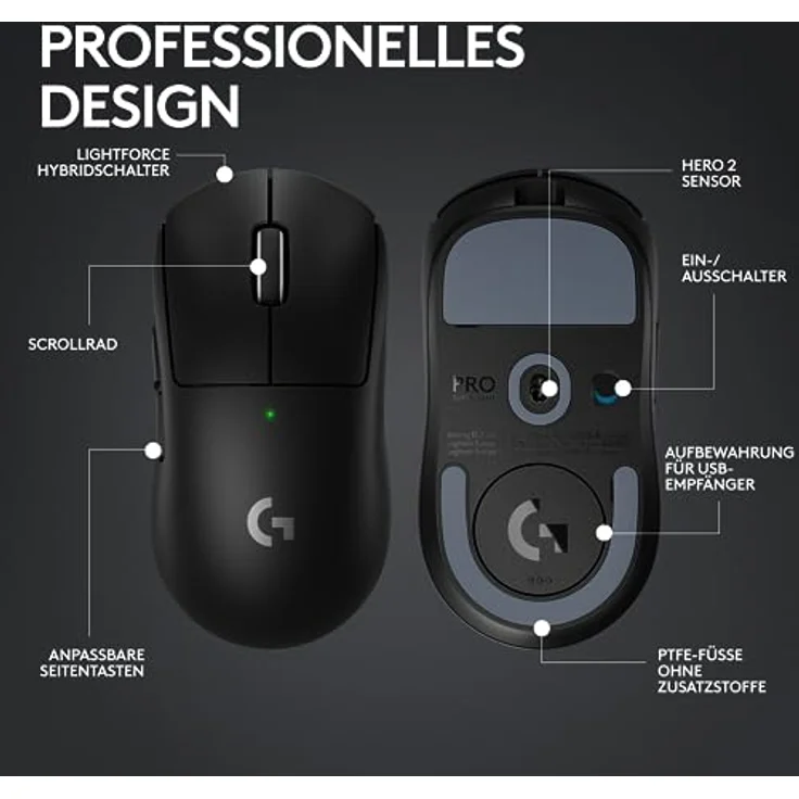Logitech G Pro X Superlight 2 (Kabelgebunden, Kabellos), Maus, Schwarz – Bild 7