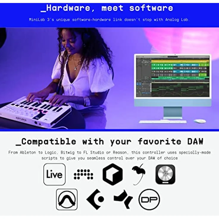 Arturia - MiniLab 3 - Universal-MIDI-Controller für Musikproduktion, mit All-in-One-Softwarepaket - 25 Tasten, 8 Multicolor-Pads - Schwarz – Bild 5