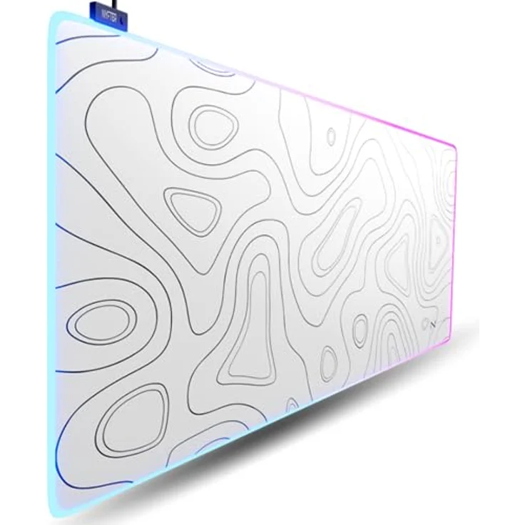 Nyfter XXL Gaming Mauspad RGB White im Topography Design 900 x 500mm Premium Mousepad Size mit hochwertiger Beschichtung und vernähten Kanten – Bild 1