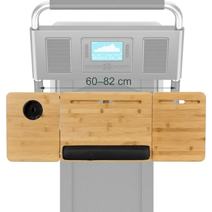 Relaxdays Laufband Schreibtischaufsatz, neigbar, Bambus, Handy-& Getränkehalter, Laptopständer, Natur – Bild 5