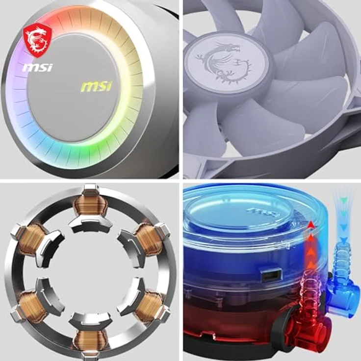 MSI MAG CORELIQUID E240 white AIO CPU-Flüssigkeitskühler - Vergrößerte Kupferkühlplatte, ARGB Blockhead, Zweikammer-Wasserblock, Split-Flow Radiator, Mystic Light - AMD & Intel Kompatibel – Bild 4