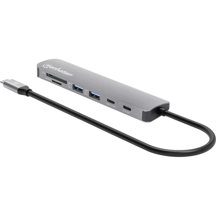 Manhattan 7-in-1 Notebook Dockingstation, integrierter Kartenleser, USB-C® Power Delivery mit 100 W, HDMI 4K UHD