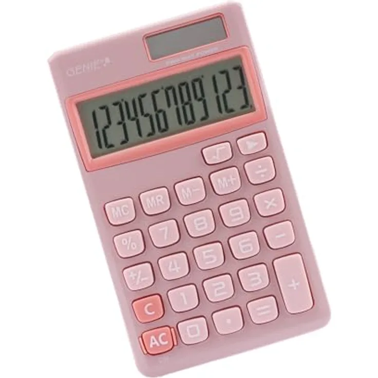 GENIE 212 P Taschenrechner mit Dual-Power, 12-stelliges LCD-Display, pink