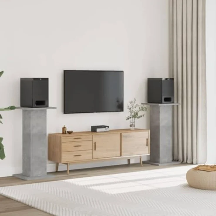 vidaXL Lautsprecherständer 2 STK., Hoher Boxenständer aus Holzwerkstoff in Betongrau, stabil und vibrationshemmend für verbessertes Audio-Hörerlebnis – Bild 2