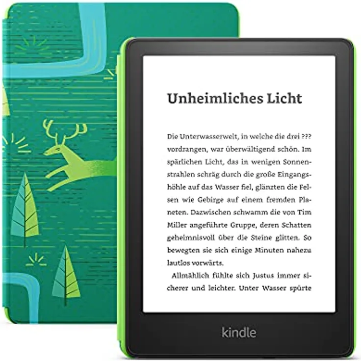 Kindle Paperwhite Kids – Mit über 1.000 Kinderbüchern, kindgerechter Hülle und 2 Jahren Sorglos-Garantie – Juwelenwald | 16GB