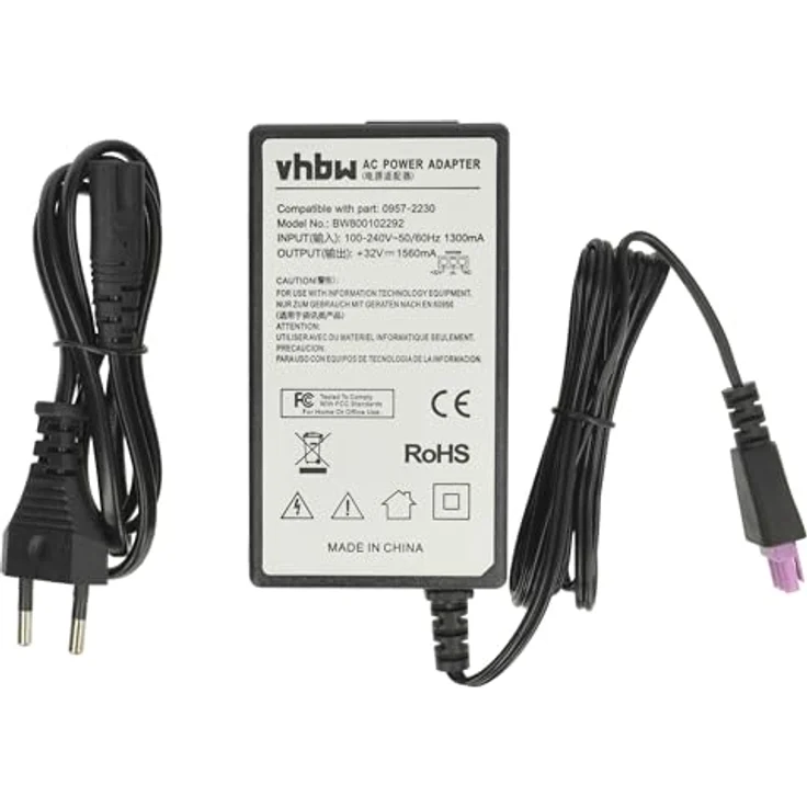 vhbw Netzteil kompatibel mit HP Photosmart C6100, C6150, C6180, C6188, C7180, C5380, C5388, C5390, C6380, 200 cm Kabel, schwarz, 32V/1.56A – Bild 3