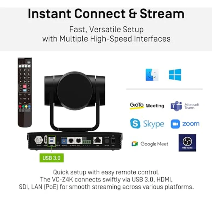 Ipevo VC-Z4K UHD 4K PTZ Kamera Schwarz, automatisches KI-Tracking & 12-fach optischer Zoom – Bild 5