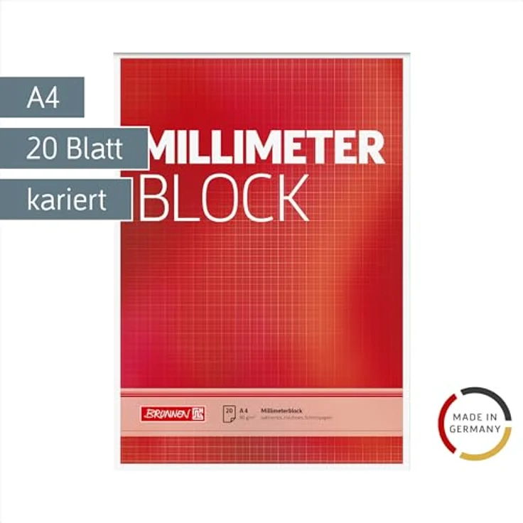 BRUNNEN Collegeblock A4, Millimeterblock mit einseitigem mm-Schema in rotbraunem Netzdruck, 20 Blatt à 80 g/m² – Bild 3