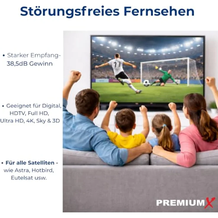 PremiumX PXS100 Satellitenschüssel 100cm, Stahl Hellgrau, korrosionsgeschützt, HD, 4K tauglich – Bild 6