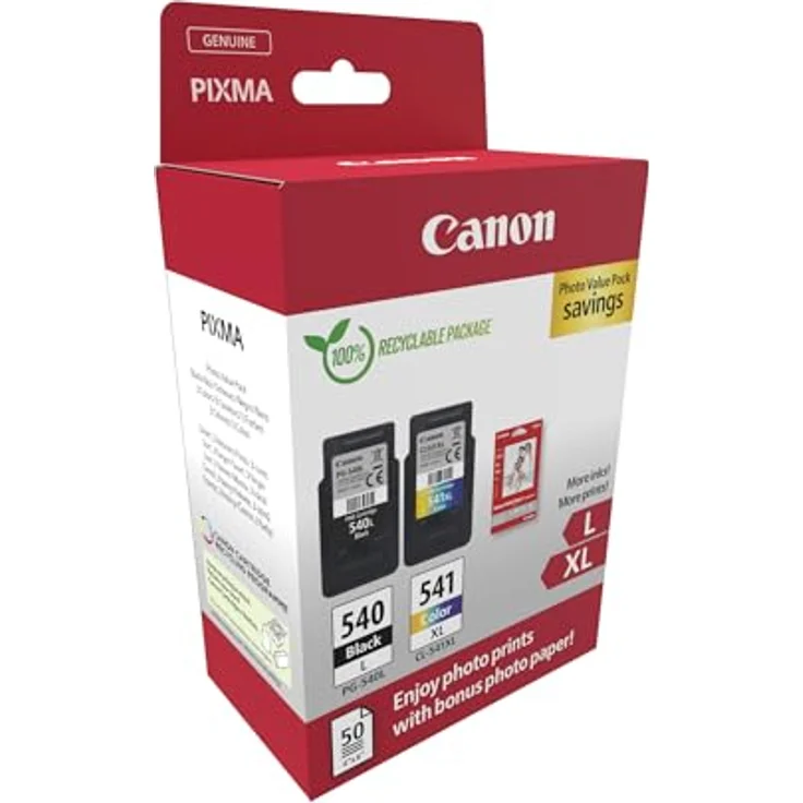 Canon Originaltinte PG540L / CL541XL (2 L/XL Tintenpatronen, 1xL Schwarz+ 1xXL Farbe) - Photo Value Pack (inkl. Canon Fotopapier GP-501 50 Blatt 10x15cm) – Bild 2