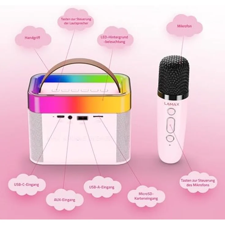 LAMAX KaraokeKid1 Pink, Karaoke-Mikrofon für Kinder mit benutzerfreundlicher Schnittstelle und leichtem Design – Bild 2