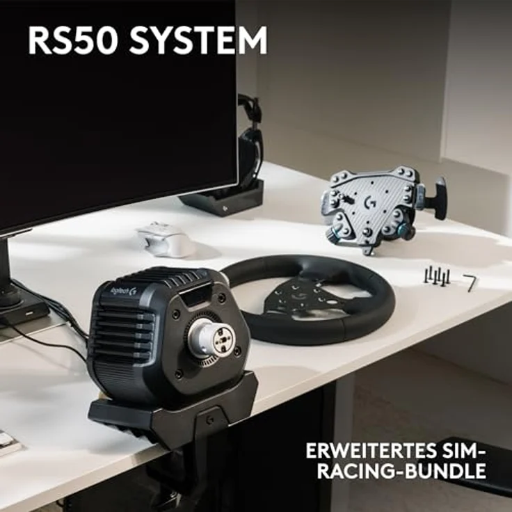 Logitech G RS50 System, 3-teiliges Sim-Racing-Lenkrad-Setup mit 8 Nm Direktantrieb, 13 Tasten Wheel Hub und 28 cm RS-Rundrad – Für PS5/PS4/PC - Schwarz – Bild 3