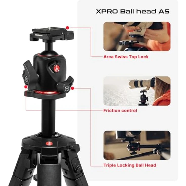 Manfrotto One Photo Alu Stativ mit Kugelkopf AS (Q6T), ultrastabil mit XTEND-Beintechnologie und Arca-Swiss Top Lock, 90°-Mittelsäule, modulare Füße – Bild 4