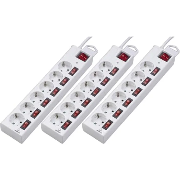 Renkforce Überspannungsschutz-Steckdosenleiste 3er Set, Weiß, 6fach, 1.50 m