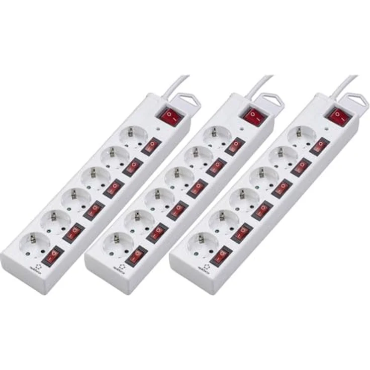 Renkforce Überspannungsschutz-Steckdosenleiste 3er Set, Weiß, 6fach, 1.50 m – Bild 1
