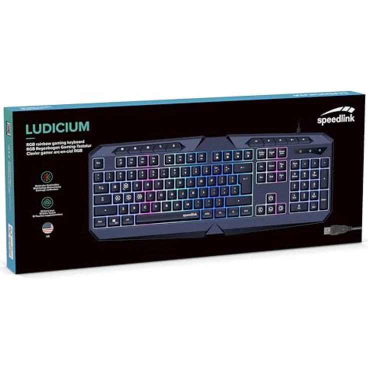 Speed-Link LUDICIUM RGB Rainbow - Gaming Tastatur mit 10 Extra-Tasten, Windows Key Lock und anpassbaren WASD-Tasten, schwarz – Bild 8