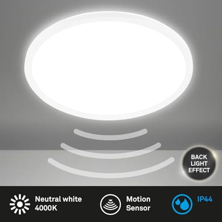 BRILONER LED Deckenlampe mit Bewegungsmelder 3m Reichweite IP44 42x3 cm, Weiß, 3000 Lumen, 4000K, flach, 120 Grad Erfassung – Bild 2