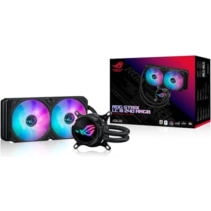 ASUS ROG STRIX LC III 240 ARGB All-in-One Flüssig-CPU-Wasserkühlung schwarz (2x adressierbare ROG ARGB-Lüfter, Asetek-Pumpe 7. Generation V2, kompatibel mit Intel LGA 1700, 1200, 115X, AMD AM5, AM4) – Bild 1