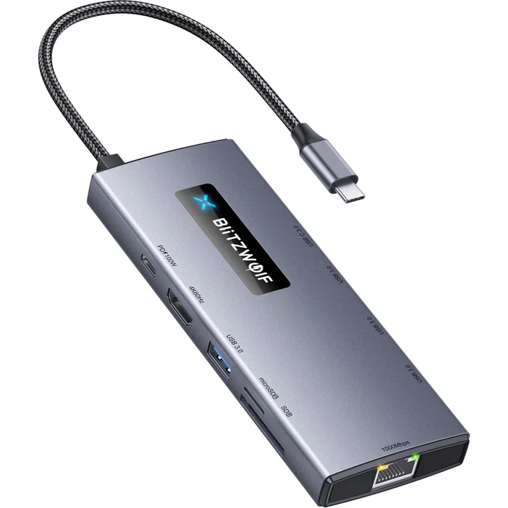INSMA 10-in-1 Dockingstation mit Type-C PD 100W, 4K@60Hz HDMI, 3x USB-A 3.0, Gigabit RJ45, SD/TF Kartenleser, Aluminiumgehäuse