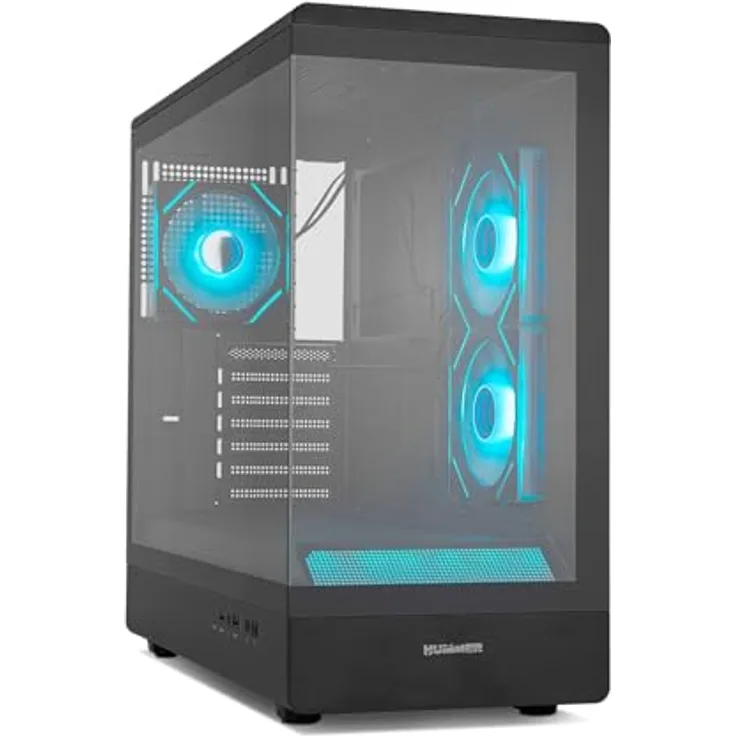 NOX Semitorre Hummer Signal ARGB Midi Tower PC-Gehäuse, gehärtetes Glas, schwarz, AT/MTX Unterstützung, RGB-Beleuchtung, verbessertes Kabelmanagement