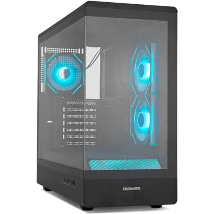 NOX Semitorre Hummer Signal ARGB Midi Tower PC-Gehäuse, gehärtetes Glas, schwarz, AT/MTX Unterstützung, RGB-Beleuchtung, verbessertes Kabelmanagement – Bild 1