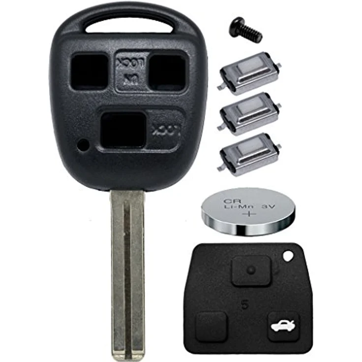mt-key Auto Schlüssel 3 Tasten Set für LEXUS GS LS IS RX, inkl. TOY48 Rohling, Tastenfeld, 3x Taster und CR2016 Knopfzelle (3V) – Bild 1