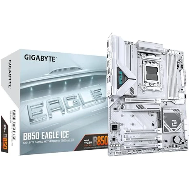 GIGABYTE B850 Eagle Ice Mainboard – für AMD Ryzen 9000, 8+2+2 Phasen Digital-VRM, bis zu 8200 MHz DDR5 (O.C), 1x PCIe 5.0 M.2, 2x PCIe 4.0 M.2, 2.5 GbE LAN, USB 3.2 Gen 2 – Bild 1