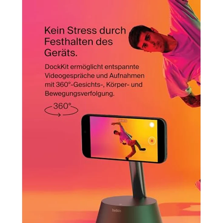 Belkin Auto-Tracking-Ständer Pro mit DockKit, Handyhalterung mit Ladefunktion - MagSafe kompatibel, kabelloses Laden mit 15W, 360-Grad-Tracking - iOS-Integration (Weiß) – Bild 2