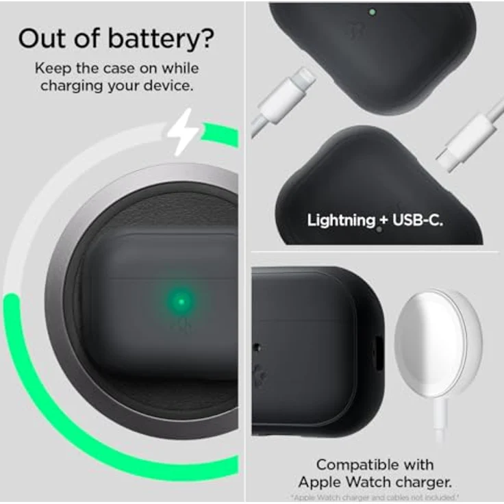 Spigen Silicone Fit Hülle Case für AirPods Pro 2. Generation (2023/2022) - Stoßdämpfend, Schlank und leicht - Schwarz/Grün – Bild 5