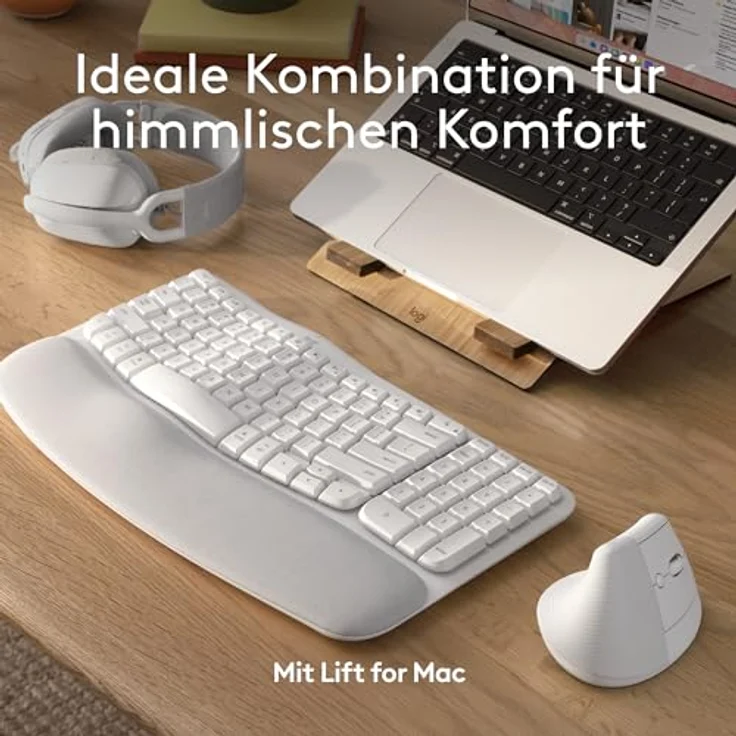 Logitech Wave Keys for Mac Off-White - Ergonomische kabellose Tastatur, geschwungenes Design, Memory Foam Handballenauflage - Weiss – Bild 5