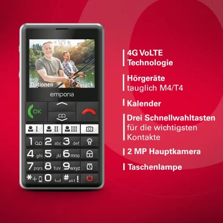 Emporia Pure V76 4G Smartphone, 5,87 cm (2,31 Zoll) Display, 2 MP Kamera, 64 MB Speicher, Schwarz, Versandkostenfrei – Bild 3